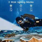Dive Torch, 1050 Lumen, 3 Modes, Rechargeable Scuba Diving Torch, Waterproof to 100m