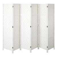 6-Panel White Woven Room Divider