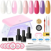 Gel Nail Starter Kit with LED U V Nail Lamp,6 Pcs Soak Off UV Color Gel Nail Polish White Pink Clear UV Acrylic Extension Gel Nail Set Base and Glossy Top Coat Matte Gel Nail Set Complete