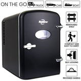 Koolatron Retro 4L 6 Can Portable Mini Fridge, Compact Car Refrigerator, Skincare Cosmetic Beauty Makeup Personal Cooler 12V and AC Cords Desktop Accessory for Bedroom Home Office Travel (Black)