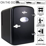Koolatron Retro 4L 6 Can Portable Mini Fridge, Compact Car Refrigerator, Skincare Cosmetic Beauty Makeup Personal Cooler 12V and AC Cords Desktop Accessory for Bedroom Home Office Travel (Black)