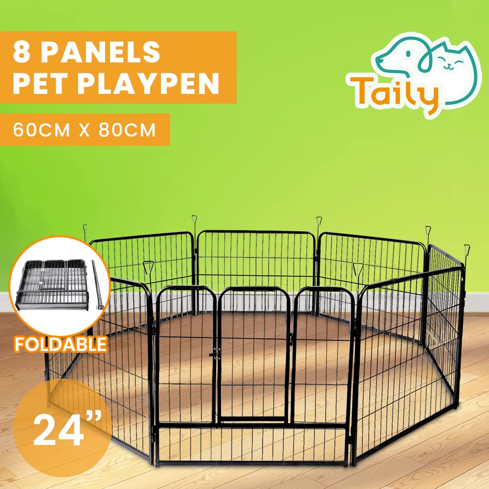 8-Panel Foldable Metal Pet Playpen with Gate