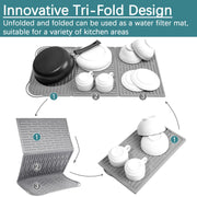 Silicone Mat Dish Drying Mat Silicon Draining Mat Folding Dish Drying Mat Tri-fold Drying Mat Grey Anti-Skidding for Kitchen 24”x13”