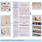 LUXFURNI White Lockable Full-Length Mirror Jewellery Armoire