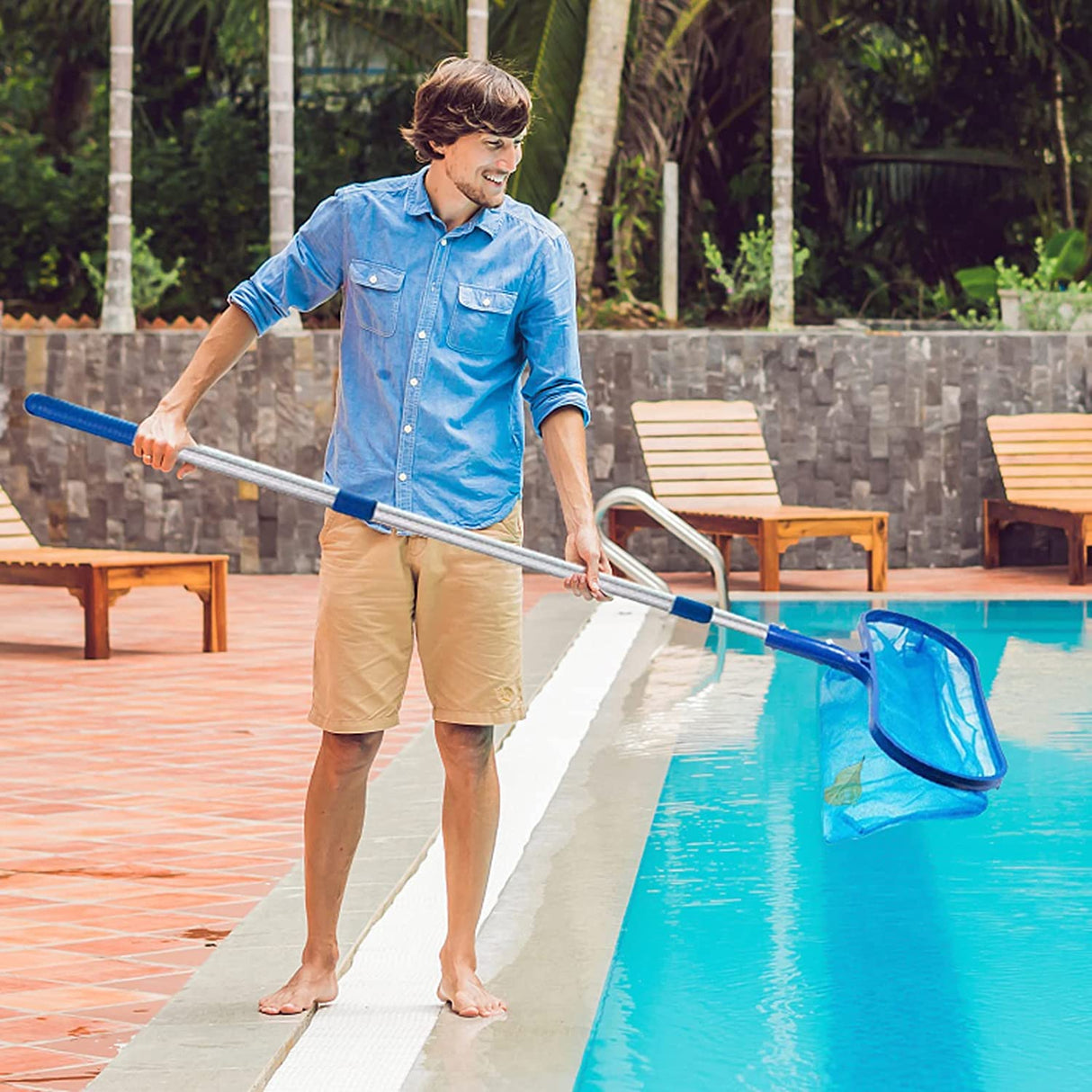 Skimmer Net for Cleaning,Wide Heavy Duty Pool Leaf Rake with Fine Mesh & Deep Bag, Swimming Pool Nets, Debris Catcher with Strong Plastic Frame for Inground & Above Ground Pools, Ponds