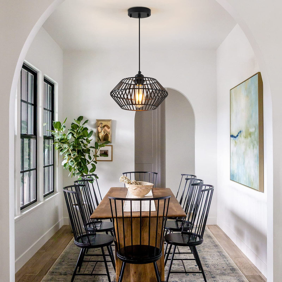Modern Black Pendant Light, Industrial Pendant Light Fixture, Adjustable Metal Hanging Pendant Lights, Farmhouse Pendant Lighting for Kitchen Island, Hallway