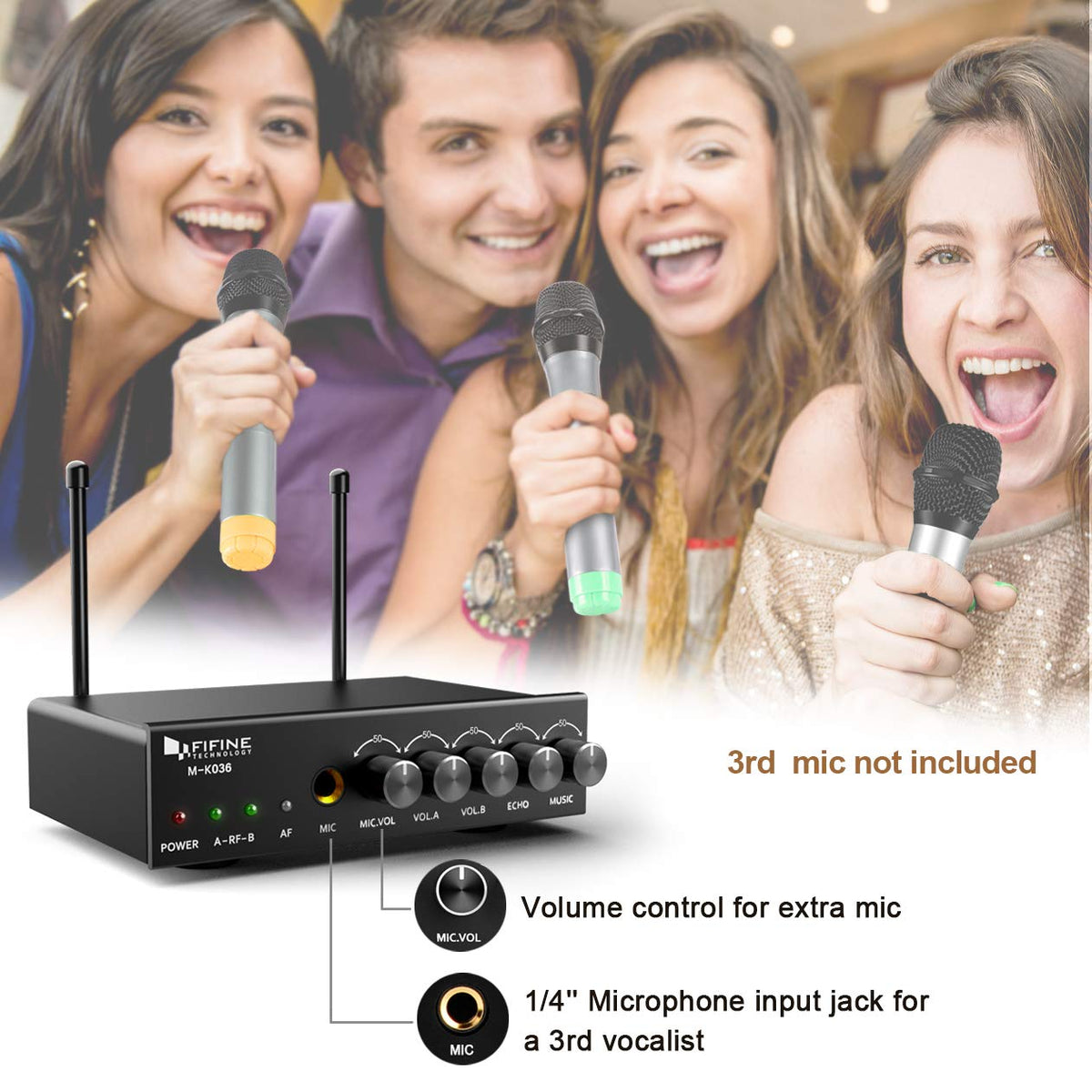 FIFINE K036 Dual UHF Karaoke Microphone Mixer System