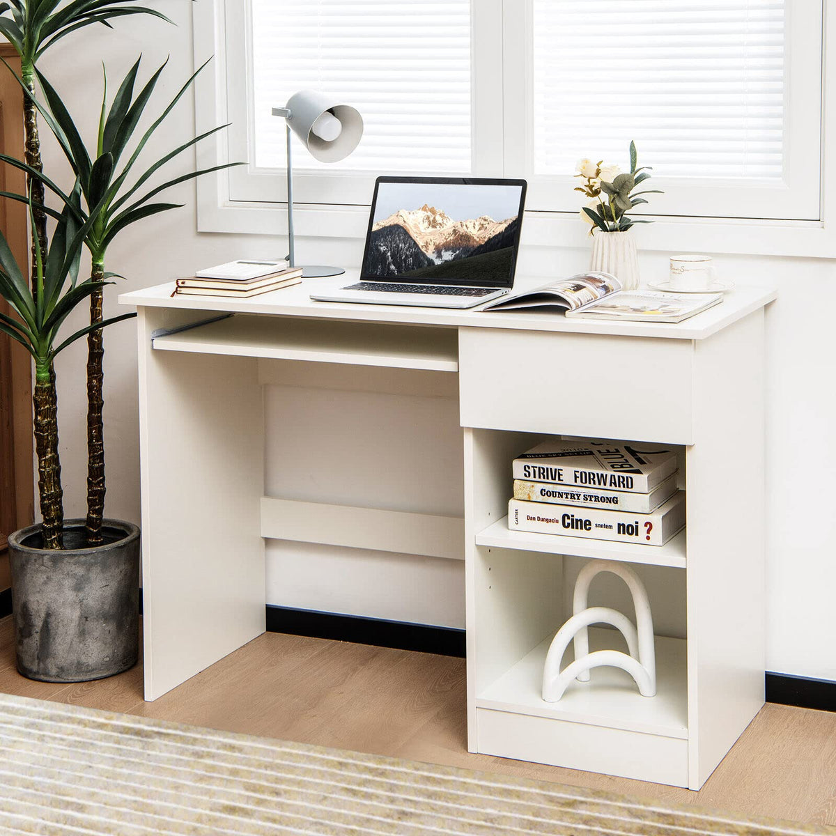 Computer Desk with Drawer, Keyboard Tray & Shelves