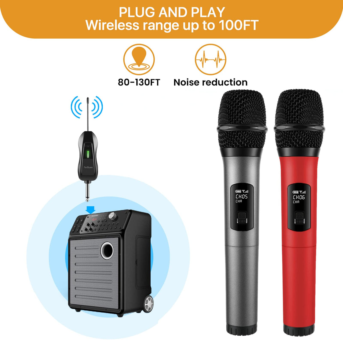 Kydinmo Single Wireless Dynamic Microphone with Plug-In Receiver