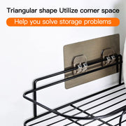 Black Adhesive Corner Shower Caddy with 2 Hooks