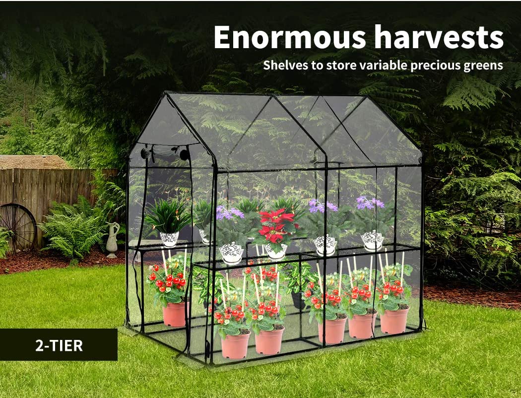 2-Tier Walk-In Greenhouse with PVC Cover