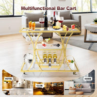 3-Tier Gold Bar Cart with Glass & Wine Racks