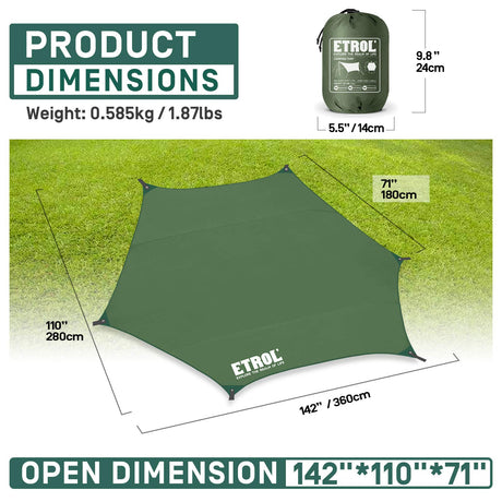 Waterproof Camping Hammock Tarp - 5 in 1 Multifunctional Rain Fly for Tent