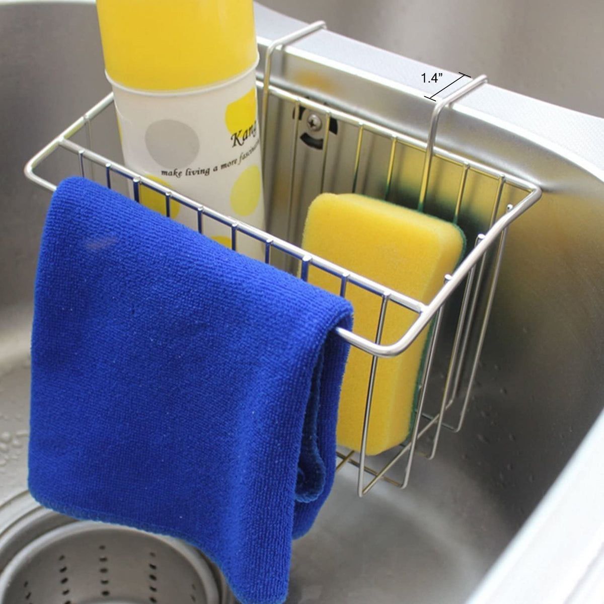 Sponge Holder, Sink Caddy Kitchen Brush Soap Dishwashing Liquid Drainer Rack - Stainless Steel