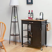 Rolling Kitchen Island with Rubberwood Top & Cabinet