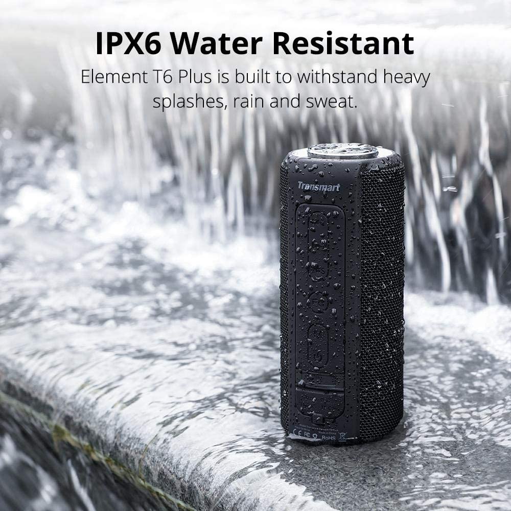 Waterproof Bluetooth Speakers, Tronsmart T6 Plus 40W Outdoor Speakers Bluetooth 5.0, IPX6 Portable Wireless Speakers with Tri-Bass Effects, 15-Hour Playtime with 6600mAh Power Bank, TWS, Built-in Mic