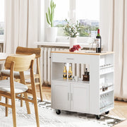 White Rolling Kitchen Island with 3-Tier Spice Rack
