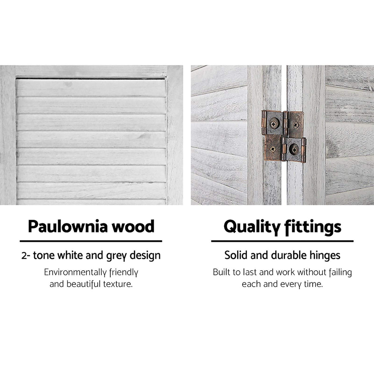 3-Panel Paulownia Wood Folding Room Divider