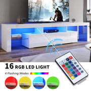 TV Unit Entertainment LED, 200cm TV Cabinet Modern High Gloss TV Unit with 2 Drawers for Bedroom Living Room Home Furniture (White)