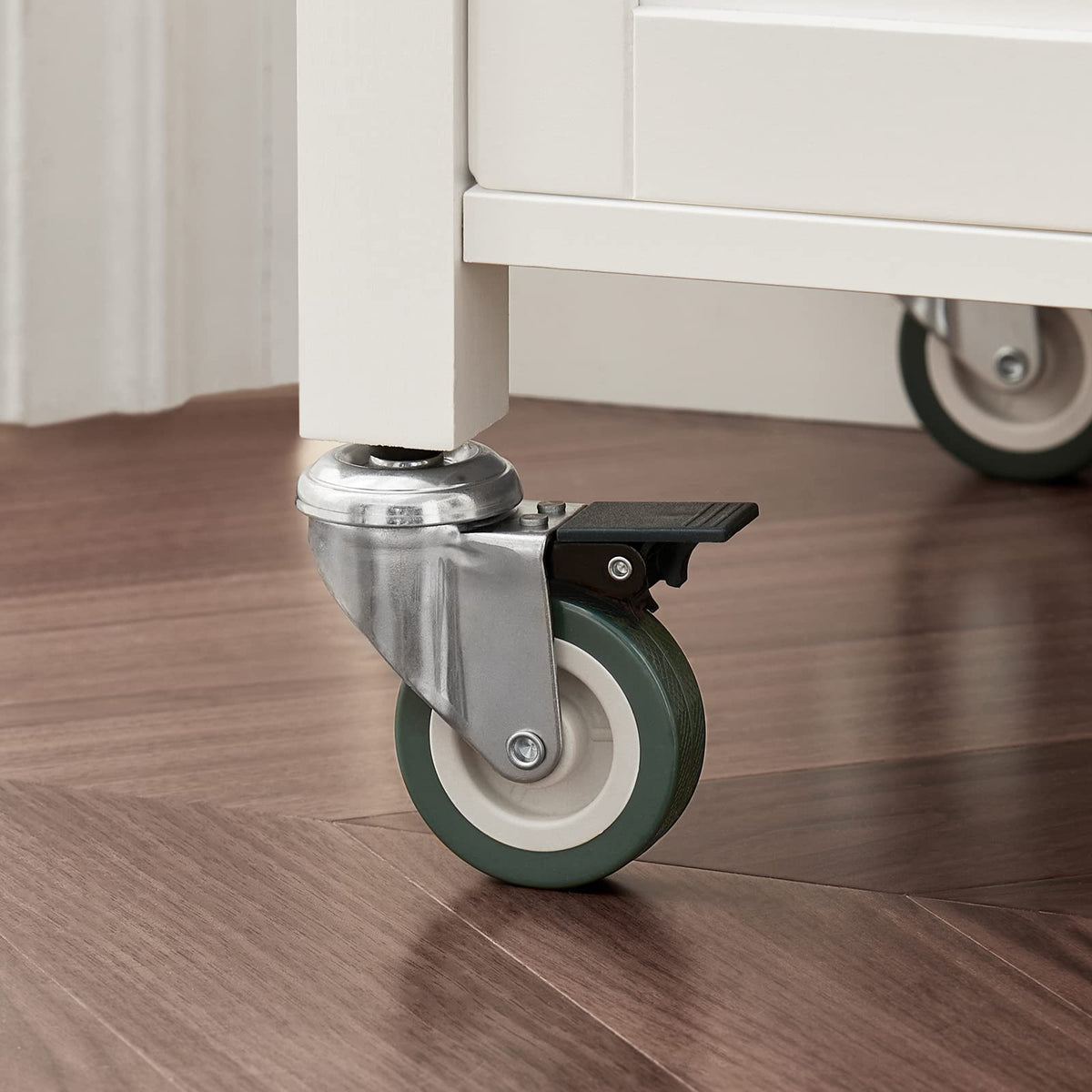 White Kitchen Trolley with Rubberwood Top & Cabinet