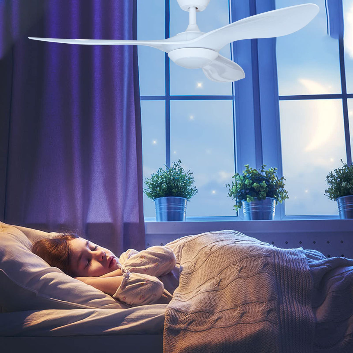 52inch Ceiling Fan with Lights Remote Control, Pure White, Silent Motor for Bedroom,Living Room, Office, Basement, Kitchen, Dining Room 3 Blades