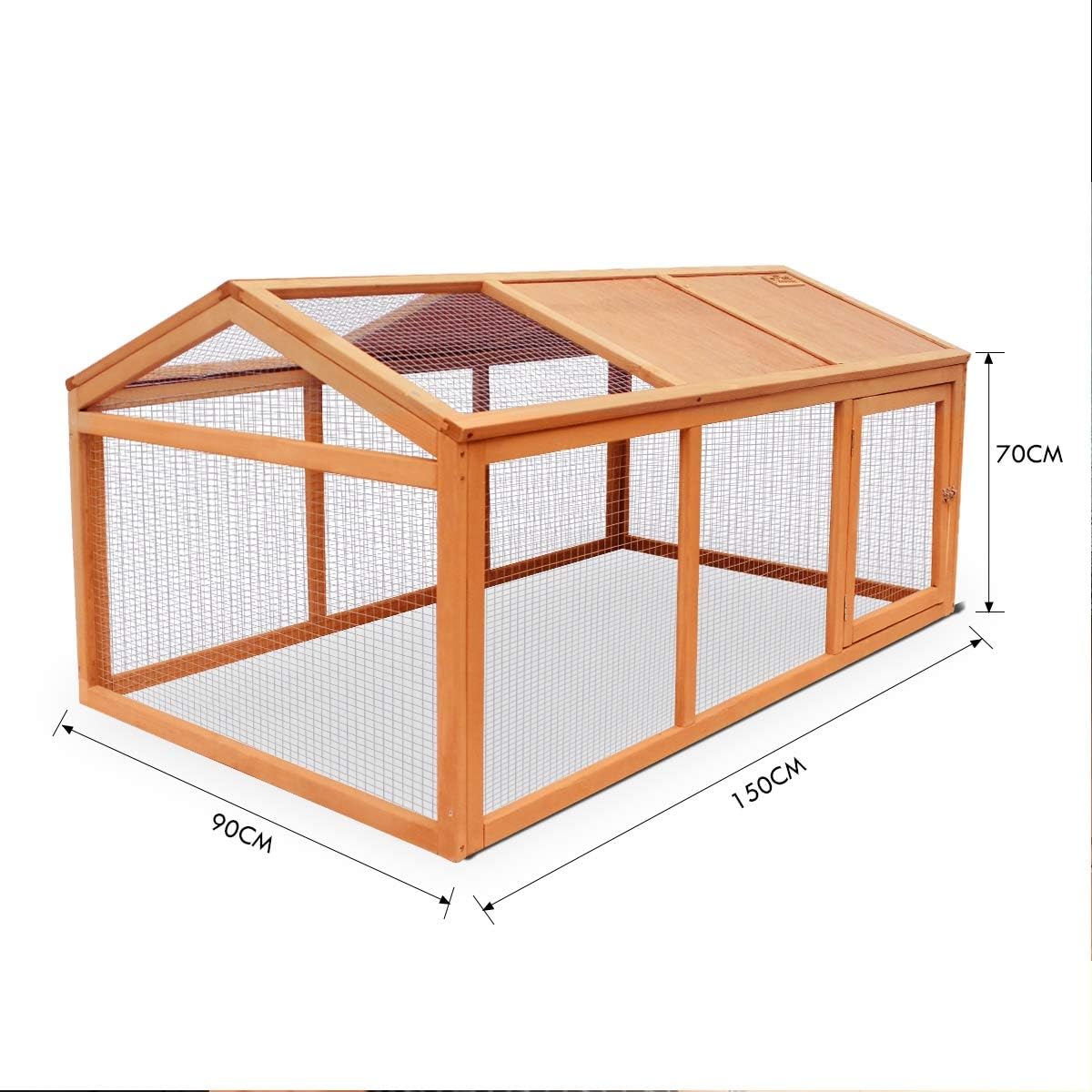 Fir-Wood & Wire Small-Animal Hutch with Covered Run – 150 × 90 × 70 cm