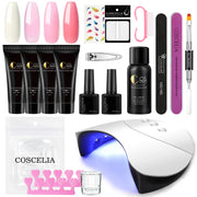 Poly Nail Gel with Lamp Kit,4 Colors Poly Extension Gel 36W LED U V Nail Dryer for Nail Builder Base Coat Top Coat Nail Slip Solution and Manicure Tools for Nail Design