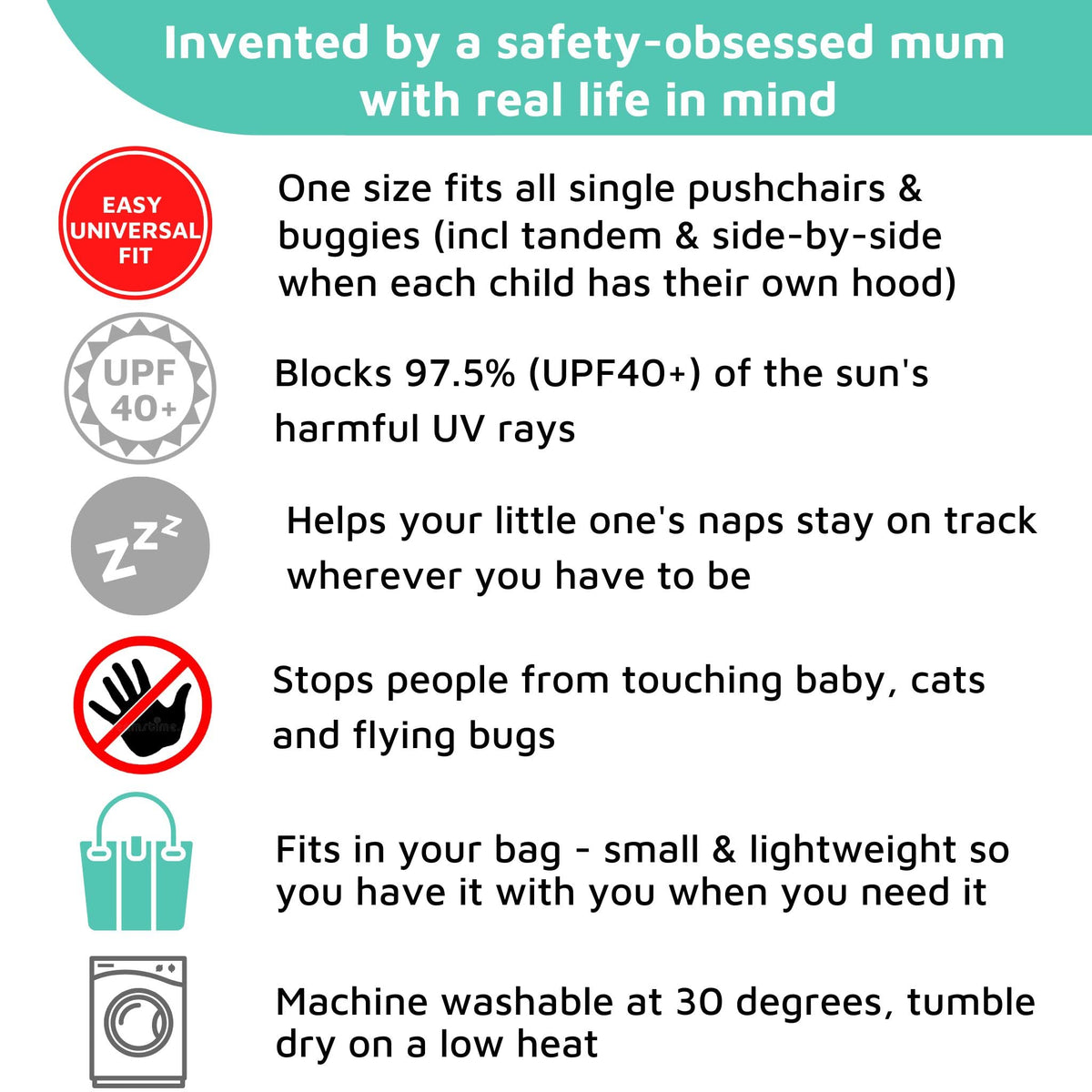 Universal Baby Pram & Stroller Sunshade (6m+) | UV Cover & Mosquito Net for Baby Strollers | Blocks up to 97.5% UV (UPF40+) | Portable Blackout Blind to Help Baby Sleep | SnoozeShade Plus Deluxe