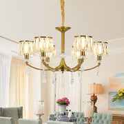 Ganeed Gold Chandelier,6 Lights Wagon Wheel Chandeliers with Clear Crystal Shades,Modern Mid Century Hanging Pendant Light Fixture for Dining Room Living Room Bedroom(E14 Base)
