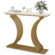 100 cm Gold Console Table with White Faux-Marble Top & Shelf