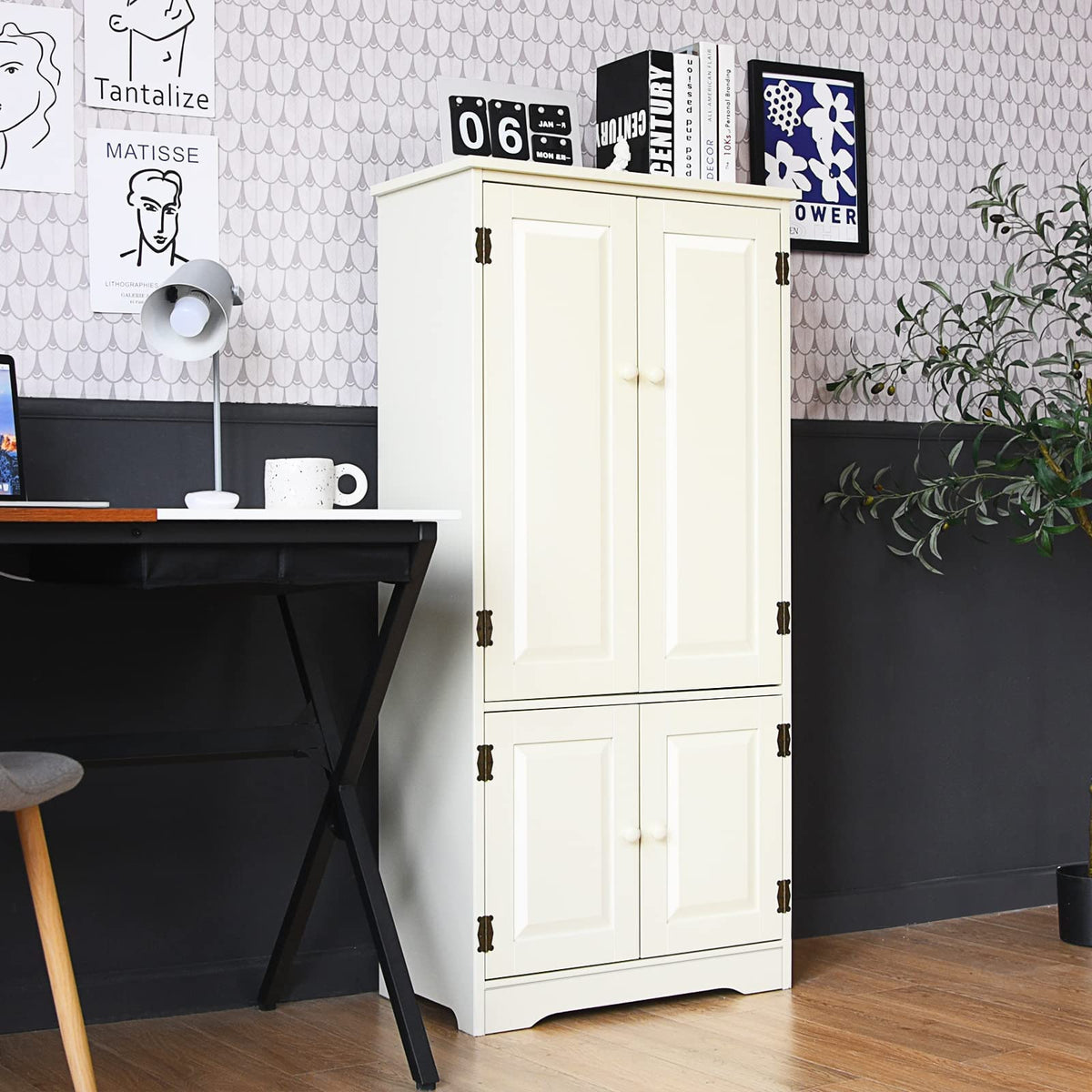 Freestanding Storage Cabinet, Antique Low Floor Cabinet, Pantry Cabinet Wooden Cupboard Organizer w/Adjustable Shelf & Anti-Tilt Design, for Living Room Bedroom Bathroom