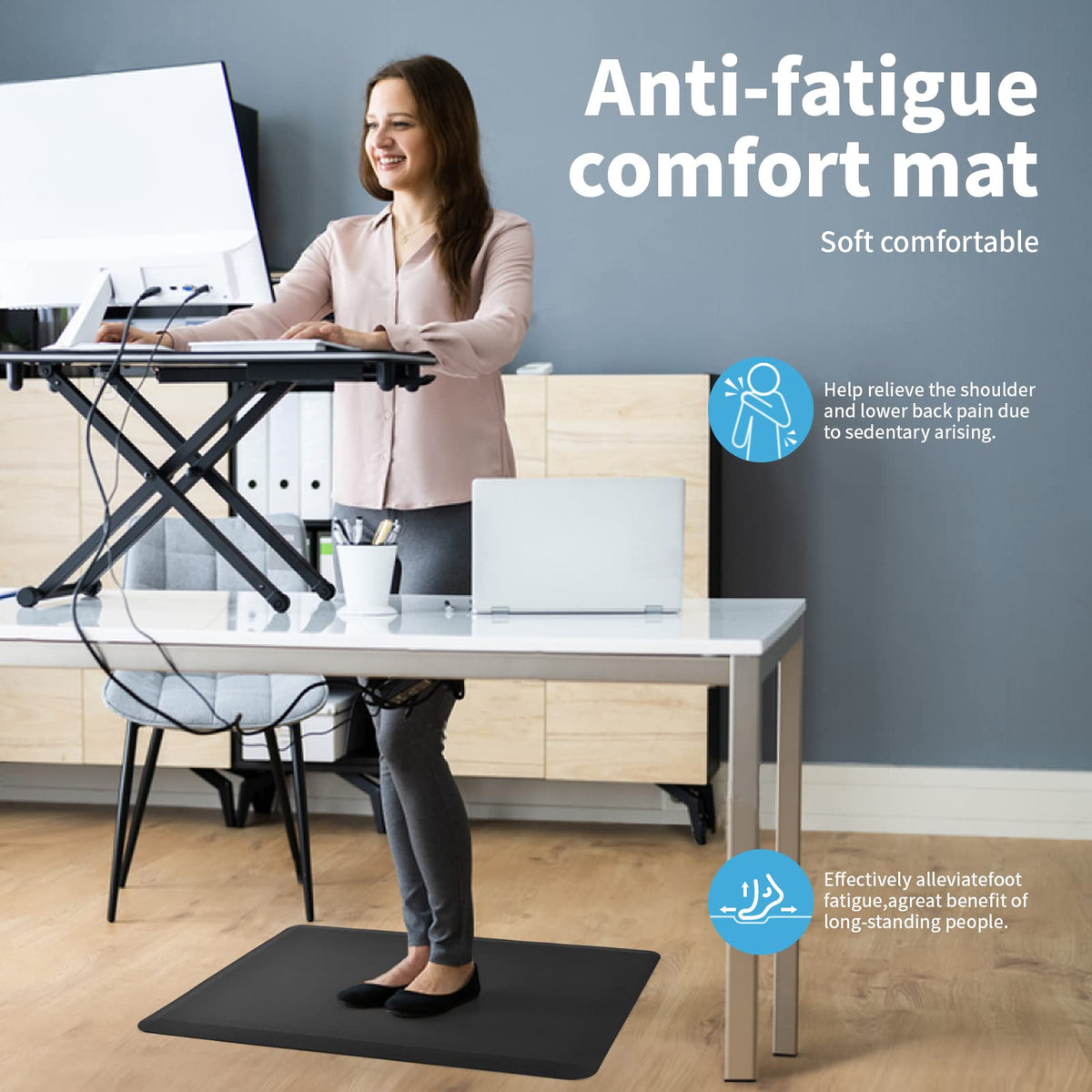 Black Cushioned Anti-Fatigue Mat – 71 × 44 cm