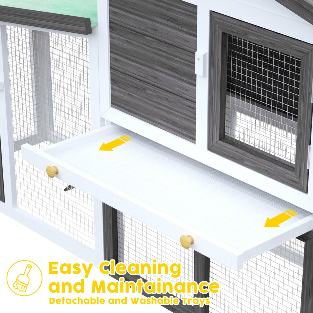 Long Grey Two-Level Fir-Wood Small-Animal Hutch – 204 × 45 × 85 cm