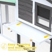 Long Grey Two-Level Fir-Wood Small-Animal Hutch – 204 × 45 × 85 cm