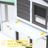 Long Grey Two-Level Fir-Wood Small-Animal Hutch – 204 × 45 × 85 cm