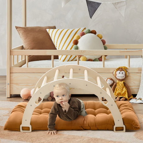 Kids Climber Arch Rocker with Cushion Pad Black，Montessori Climber Indoor Climbing Toys for Kids, Arch Climber Wooden Indoor Playground for Climbing (Small Arch Climbing with Cushion)