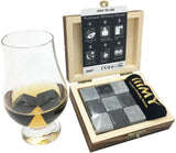 Whisky Stones Gift Set of 9 Natural Soapstone and Granite Chilling Rocks with Stylish Wooden Box and Free Velvet Pouch