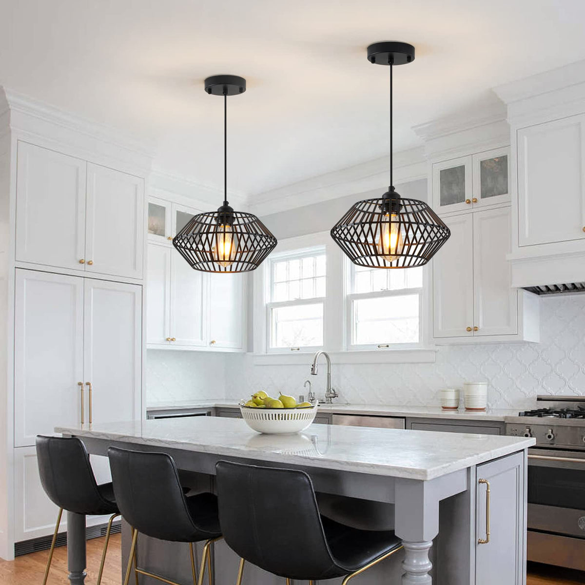Modern Black Pendant Light, Industrial Pendant Light Fixture, Adjustable Metal Hanging Pendant Lights, Farmhouse Pendant Lighting for Kitchen Island, Hallway