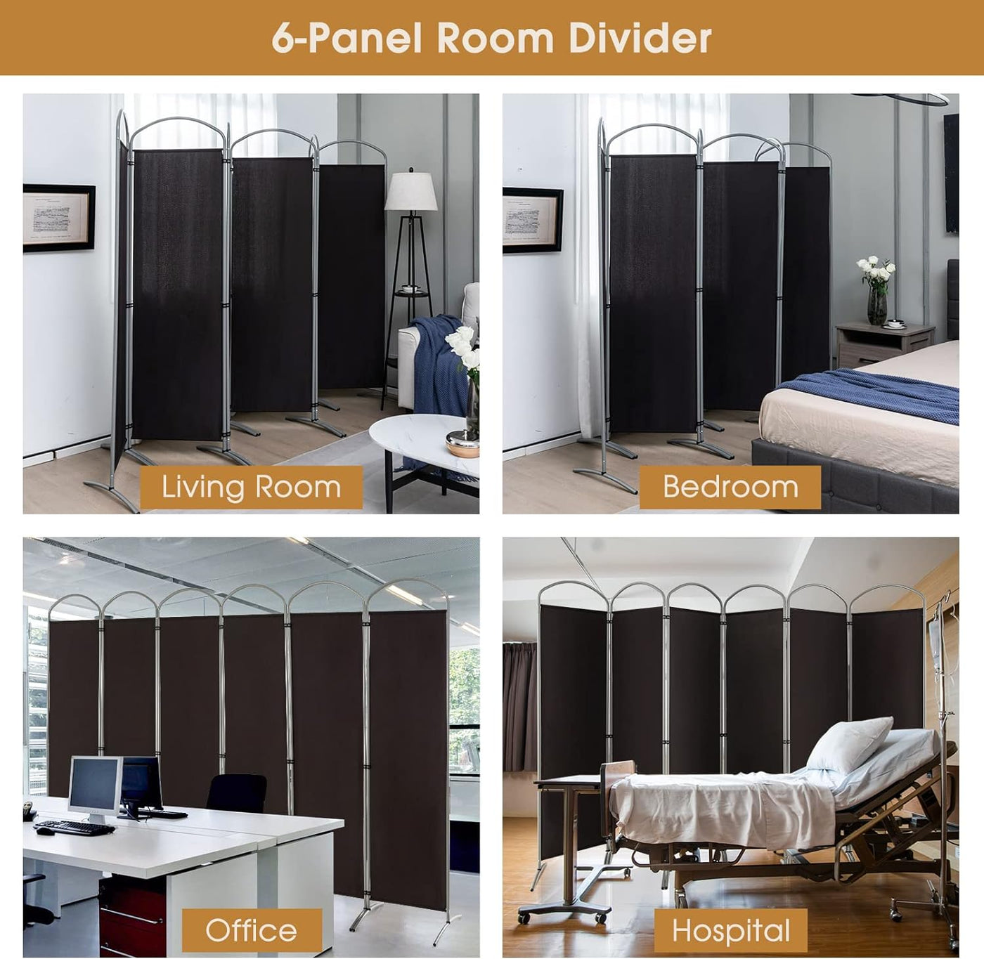 188cm Folding 6-Panel Room Divider – 4 Colours
