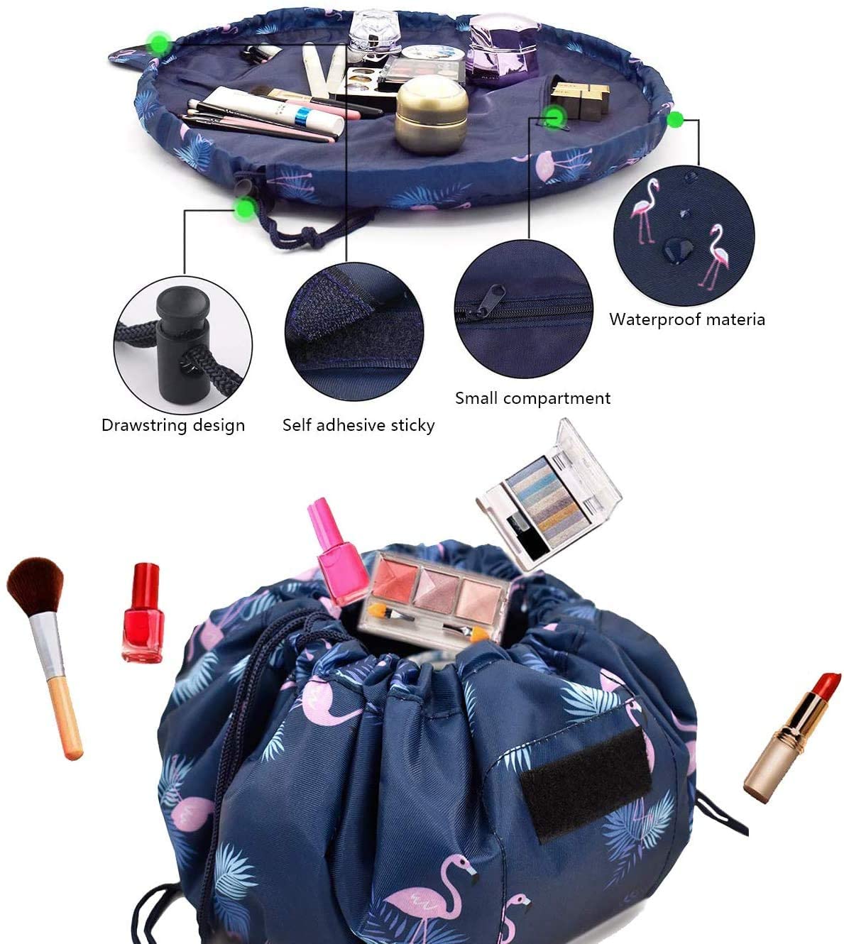 Flamingo Drawstring Makeup & Toiletry Bag