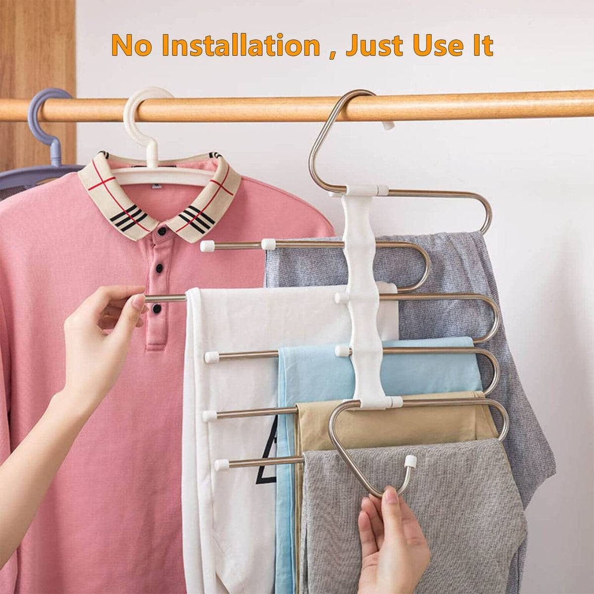 2-Pack S-Shaped 5-Rail Trouser & Scarf Hangers