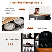 Rolling Kitchen Island with Rubberwood Top & Cabinet