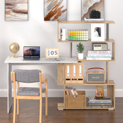 Rotating White & Wood Corner Desk with 4-Tier Shelves
