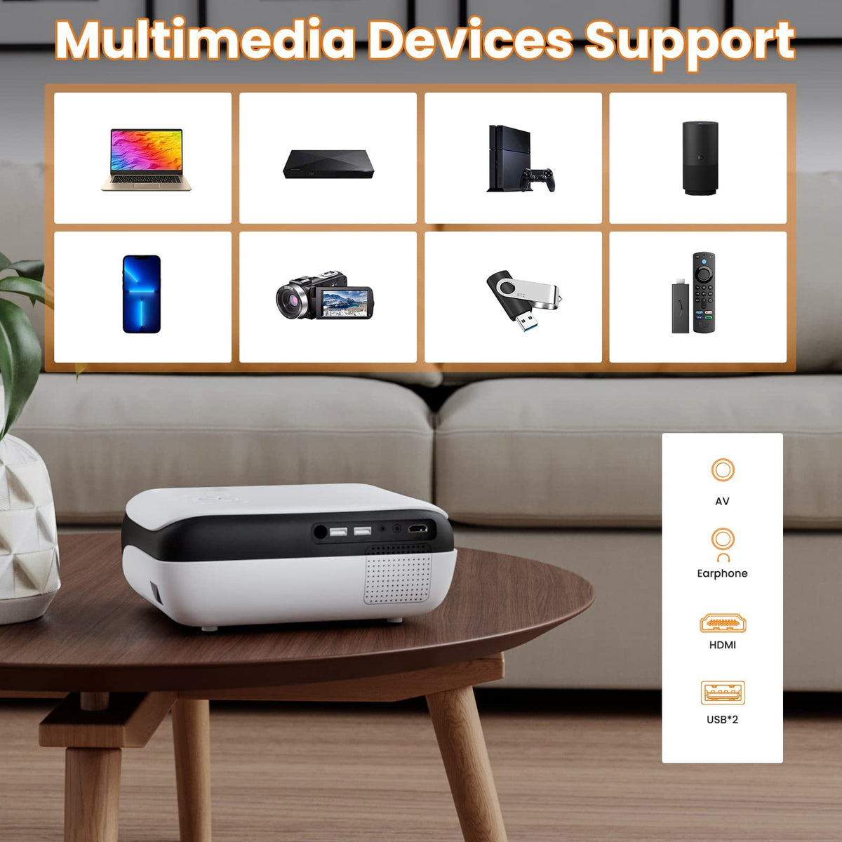 Projector, Native 1080P Bluetooth Projector with 100''Screen, 9500L Portable Outdoor Movie Projector Compatible with Smartphone, HDMI,USB,AV,Fire Stick, PS5