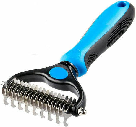 Pet Grooming Tool- 2 Sided Undercoat Rake for Dogs & Cats-Safe and Effective Dematting Comb for Mats & Tangles Removing-No More Nasty Shedding or Flying Hair