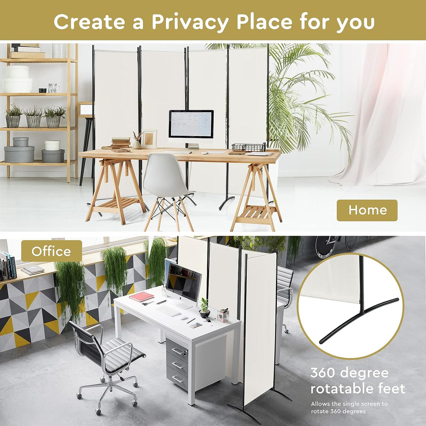 221 × 172 cm 4-Panel Fabric Room Divider – 3 Colours