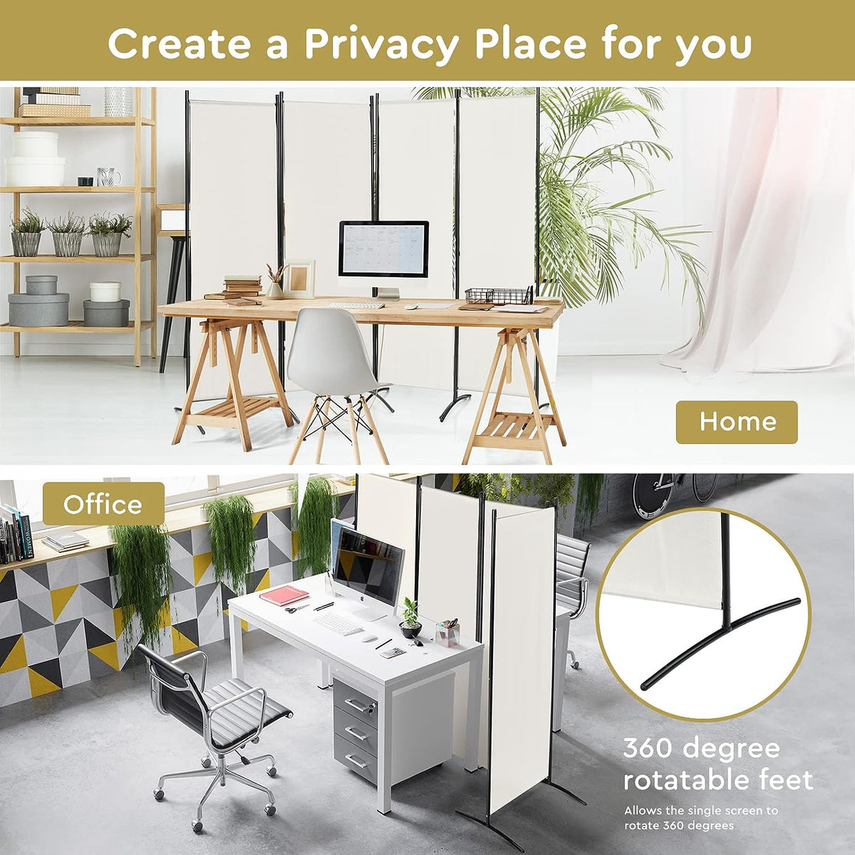 221 × 172 cm 4-Panel Fabric Room Divider – 3 Colours