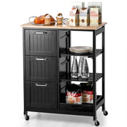 Black Rolling Kitchen Island with 3 Drawers & Tray