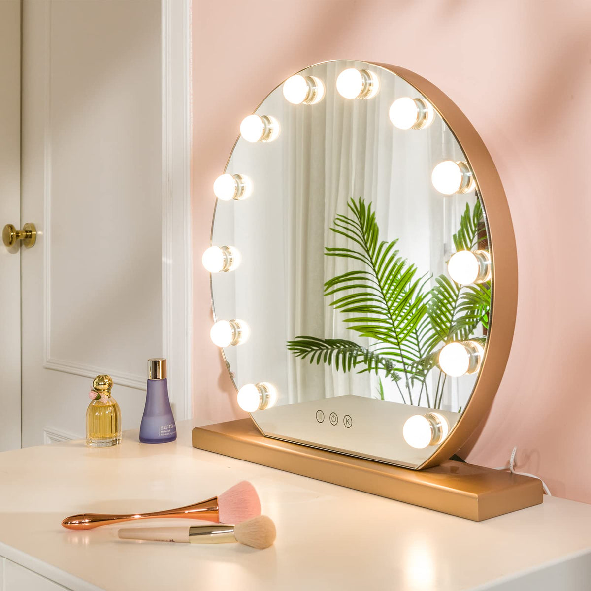 YOKUKINA 20-Inch Hollywood Vanity Mirror with 12 LEDs – Gold