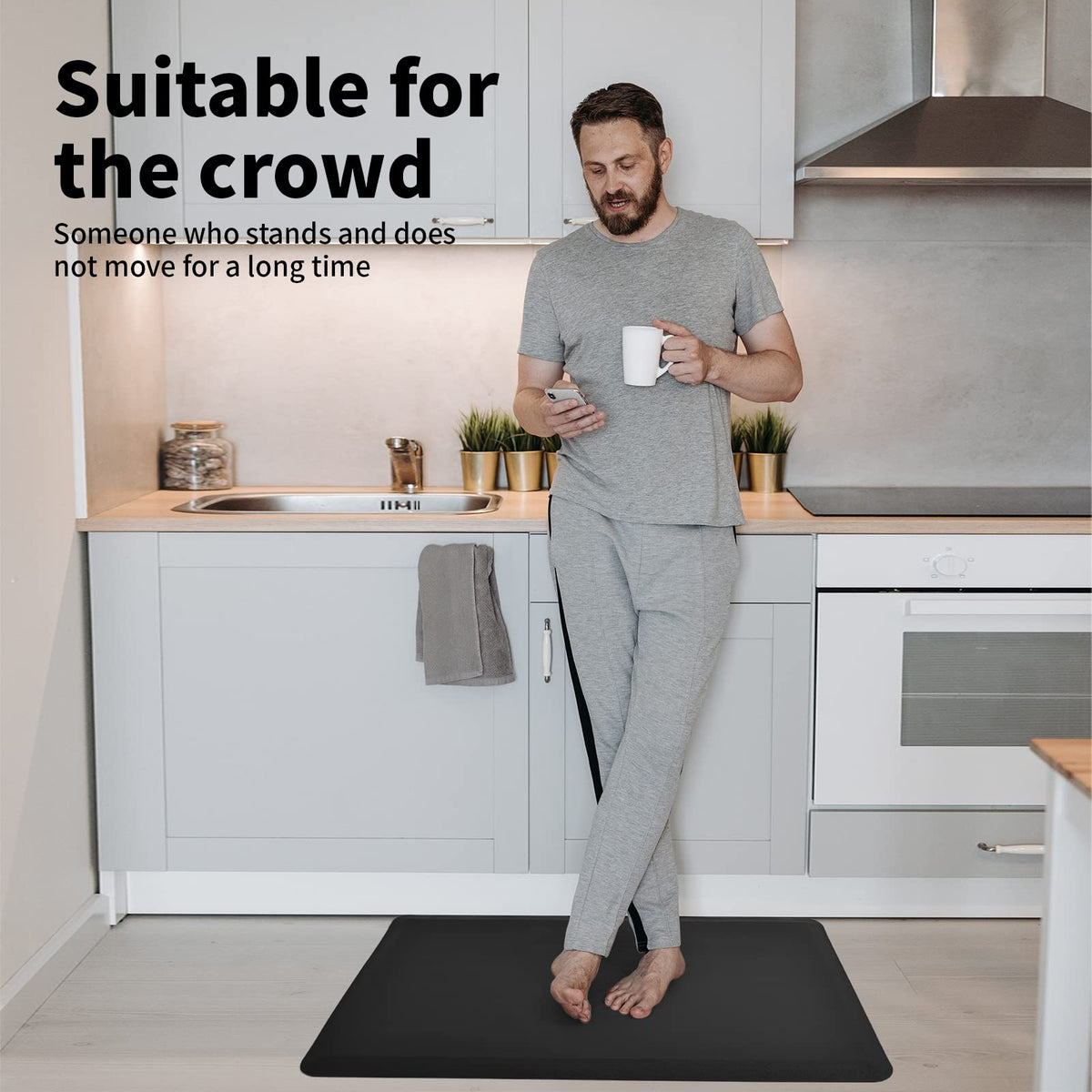 Black Cushioned Anti-Fatigue Mat – 71 × 44 cm